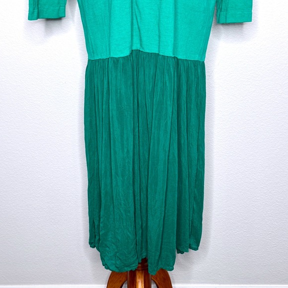 JOHNNY WAS T-Shirt Maxi Dress MED Long Sleeve Embroidered Fish Kelly Green - Picture 5 of 12